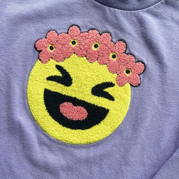 Joe Fresh Girls 7-8 Purple  Emoji Crewneck Sweatshirt - Picture 6 of 6